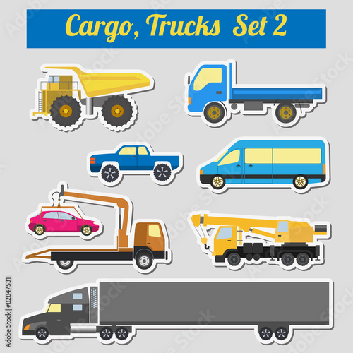Set of elements cargo transportation: trucks, lorry for creating