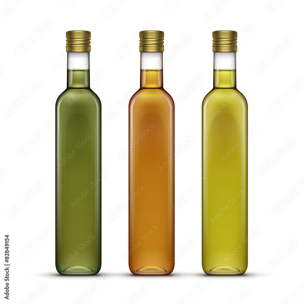 Vector Set of Olive or Sunflower Oil Glass Bottles Vector Set of Olive or Sunflower Oil Glass Bottles