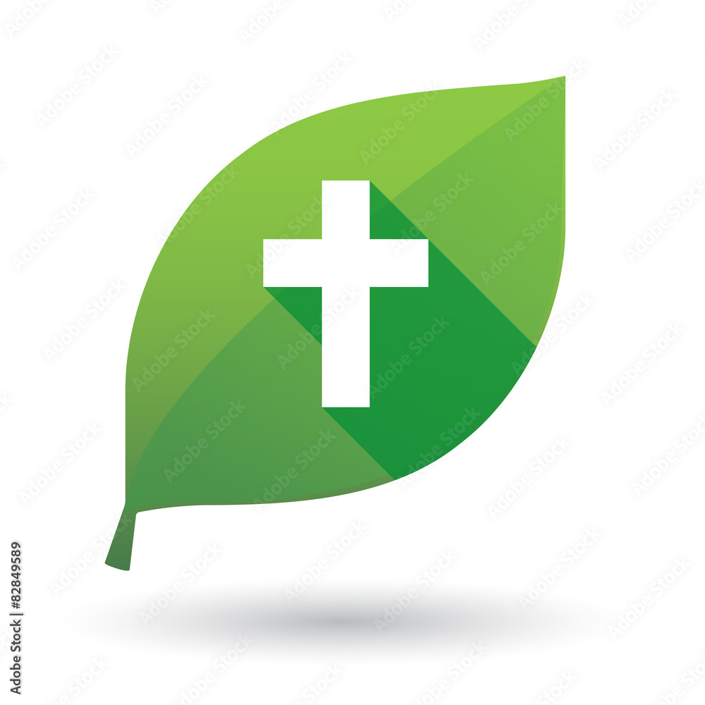Obraz premium Green leaf icon with a cross