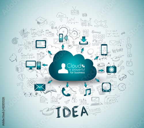 Cloud Computing with Business doodles Sketch background