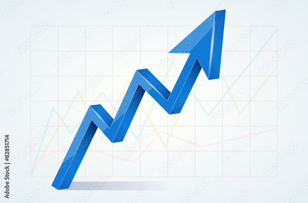 Abstract chart with 3D glossy blue arrow Abstract chart with 3D glossy blue arrow