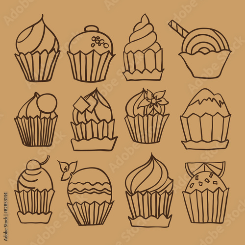 cupcakes. vector hand drawn illustration