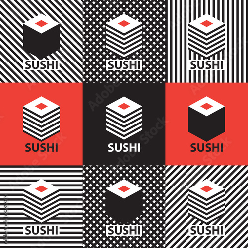 set of abstract banners on the theme of sushi