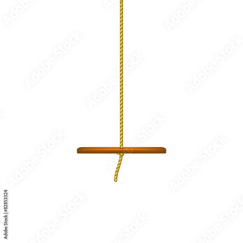 Wooden swing hanging on rope 