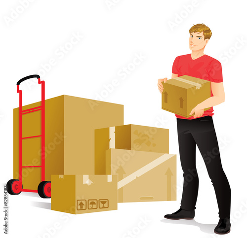 Young man holding a box is ready to move in a new place