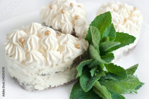 Cakes on a plate with mint. Desert