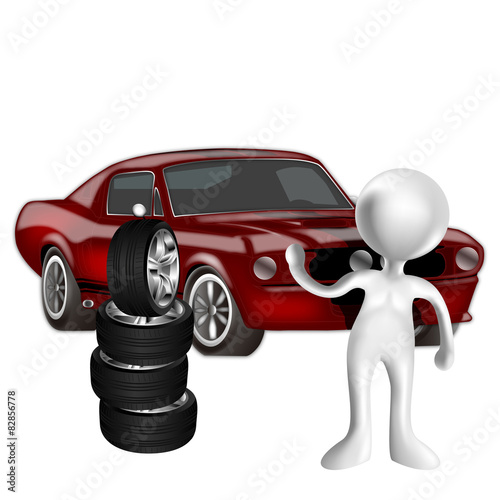 3d Car con monigote mecanico y ruedas