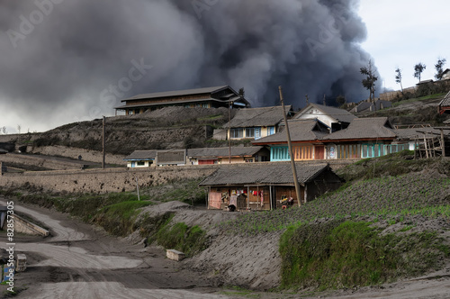 Volcanic eruption in the Cemoro Lawang town on Jawa in Indonesia