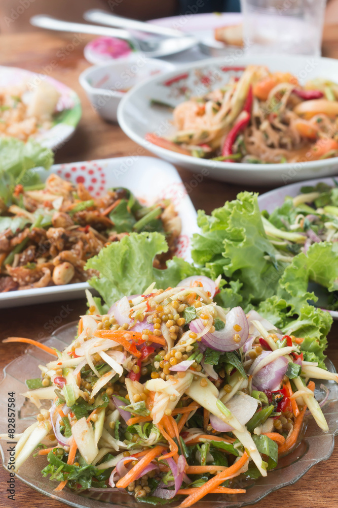 Herb salad with deep fried fish and shrimp (Thai fusion food) Herb salad with deep fried fish and shrimp (Thai fusion food)