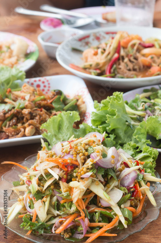 Herb salad with deep fried fish and shrimp (Thai fusion  food)