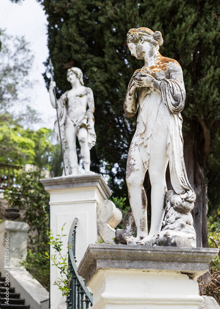 Sculptured figure on the grounds of the Achillion Palace on the