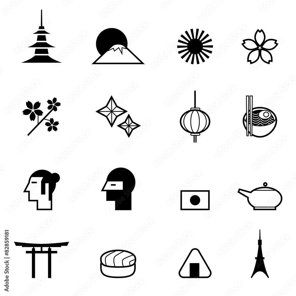 Naklejka premium japan icons set vector illustration