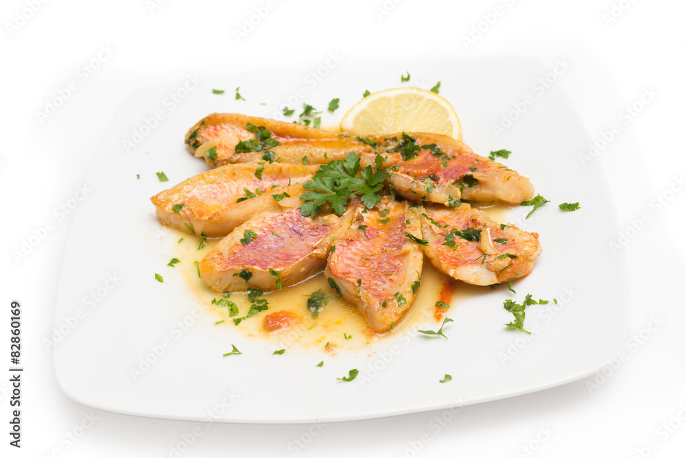 Triglie in umido, Surmullet soup, Mediterranean Cuisine Triglie in umido, Surmullet soup, Mediterranean Cuisine