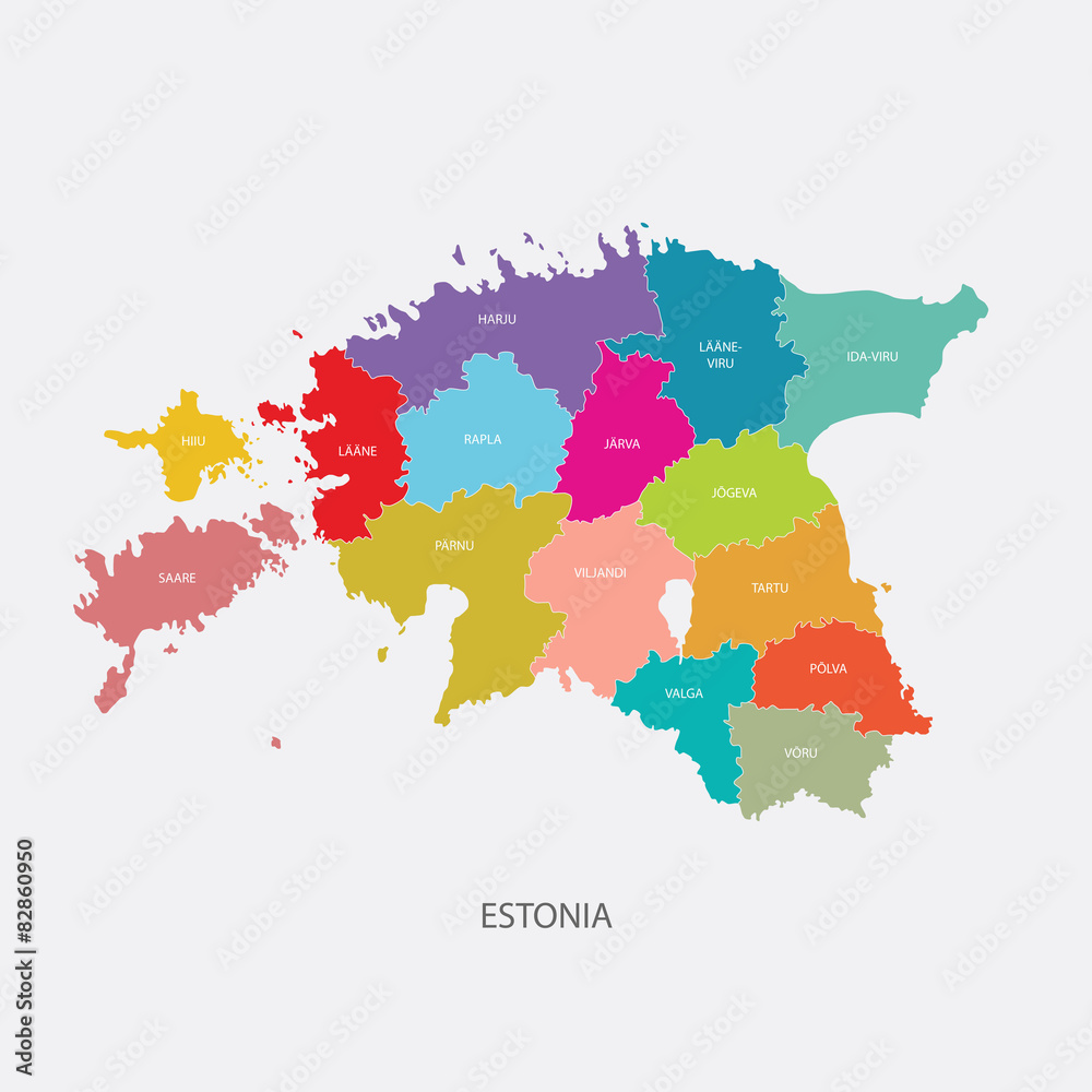 ESTONIA MAP REGIONS colored flat design vector illustration