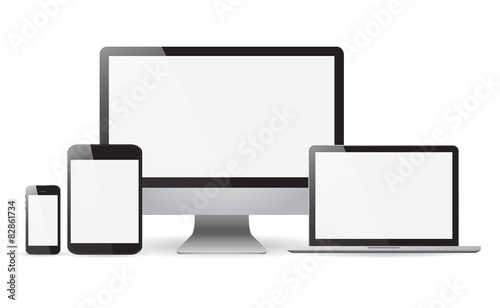 Set realistic Monitors laptop tablet and phone vector illustrati