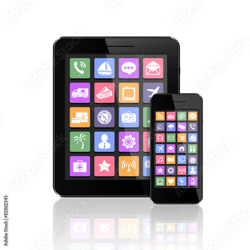 Mobile phone and tablet PC with app icons