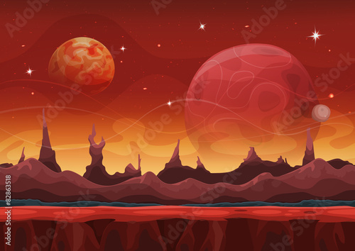 Fantasy Sci-fi Martian Background For Ui Game With Mountains