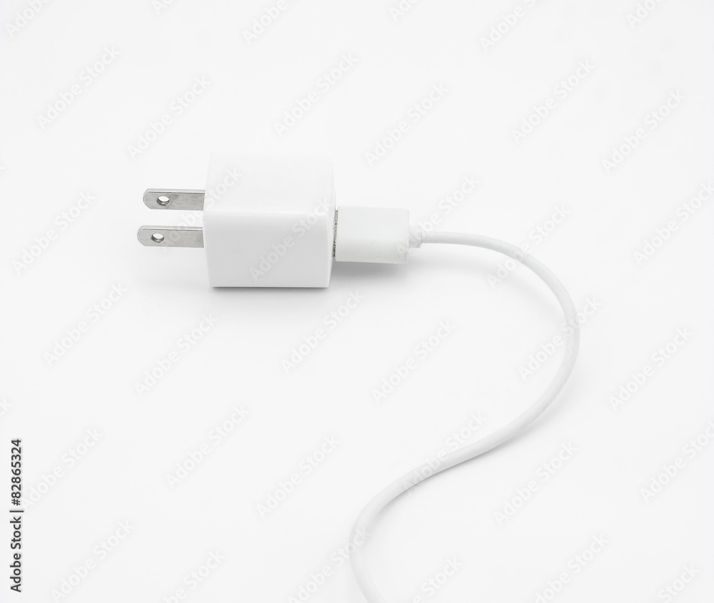 Plug with two flat pins on white background. Plug with two flat pins on white background.
