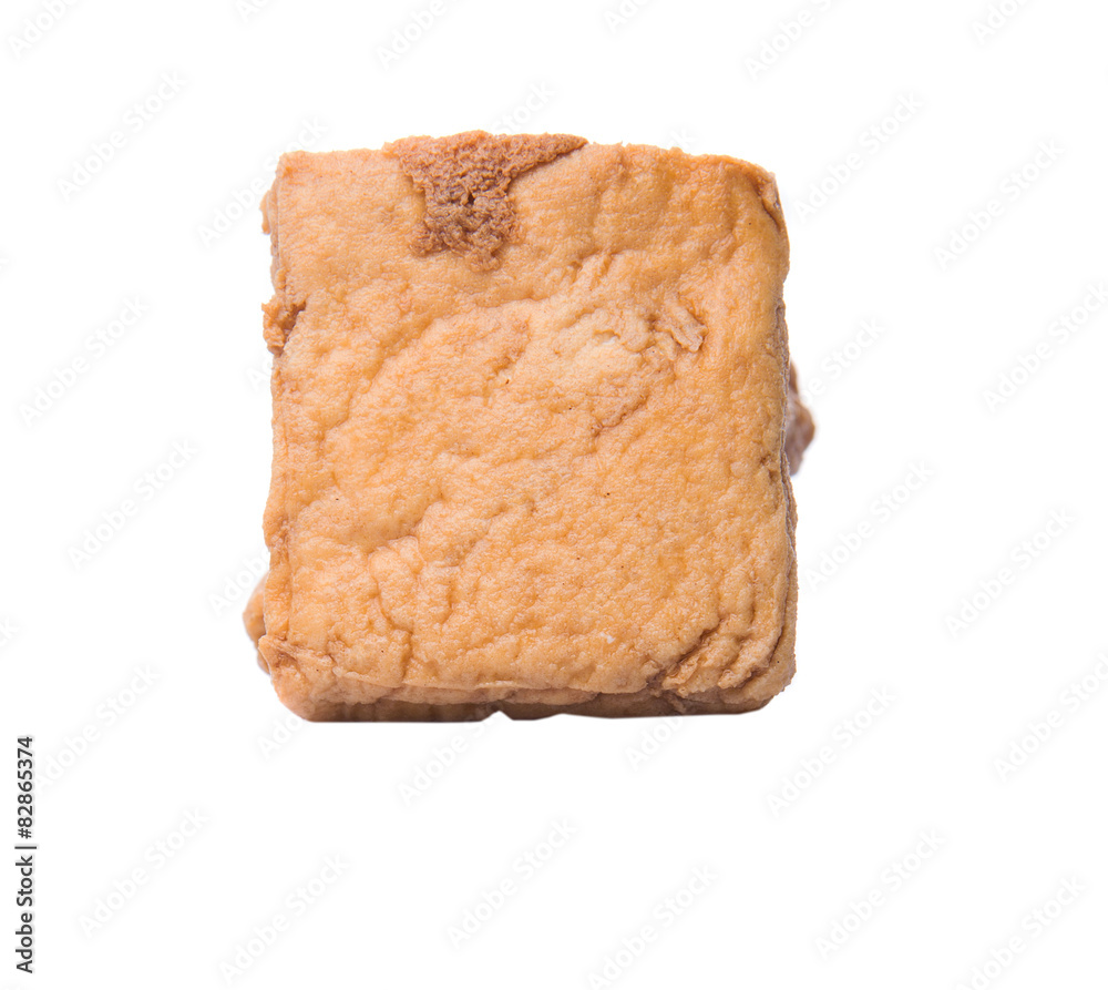 Homemade fried tofu over white background Homemade fried tofu over white background