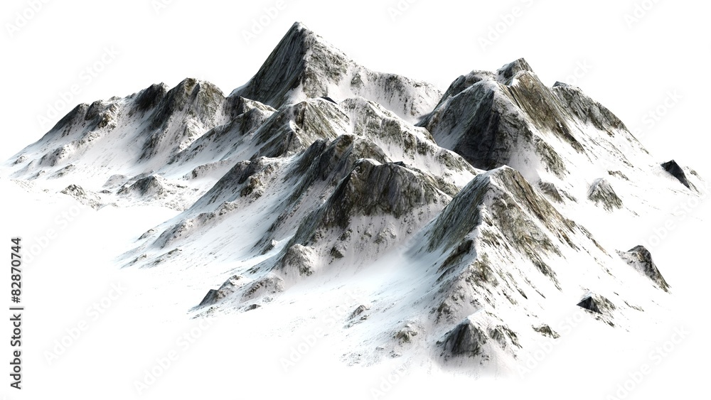 Fototapeta premium Śnieżne góry szczyty oddzielali na białym tle