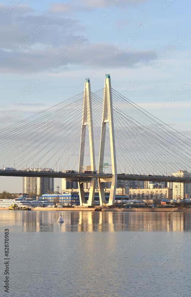 Fototapeta premium Cable stayed bridge at evening.
