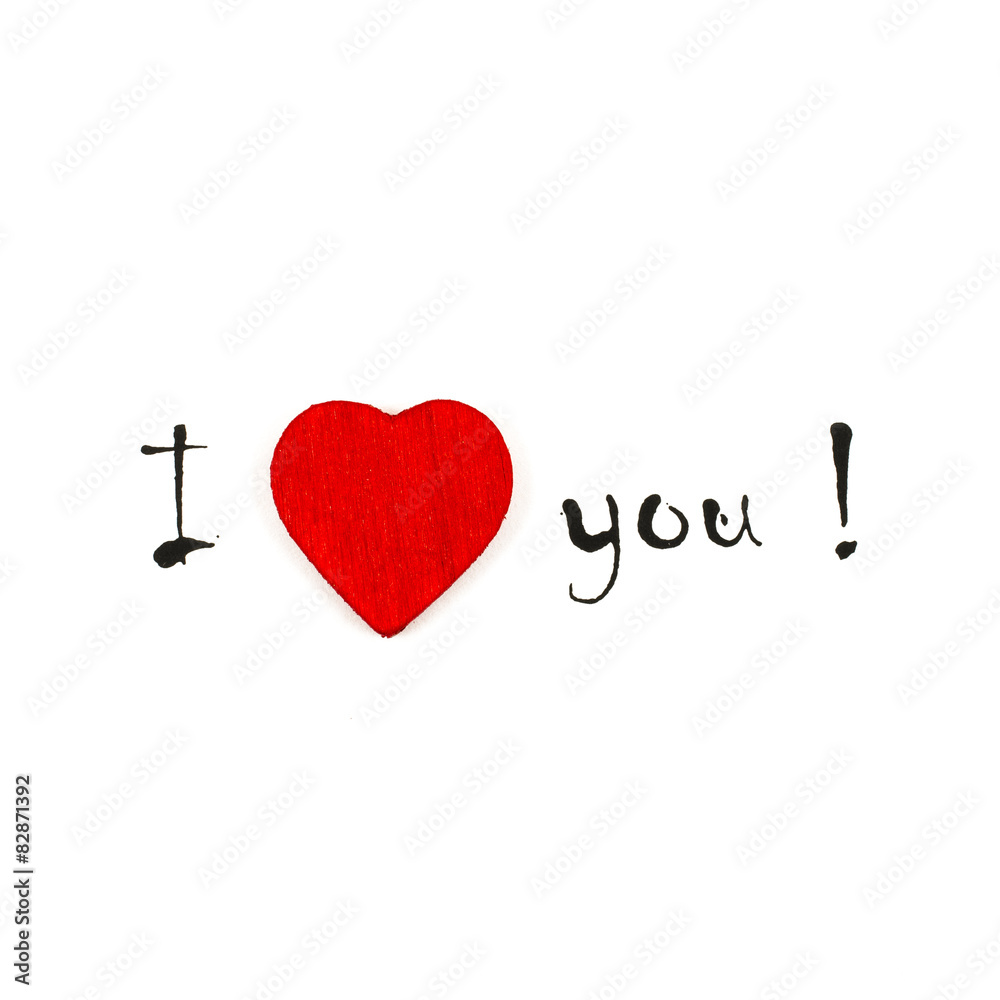 I love you word with heart on white background