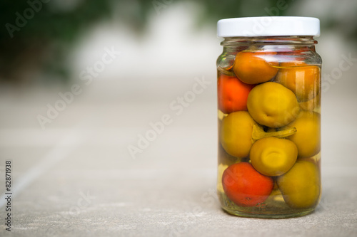 Jar of organic homemade Pickled Chillies