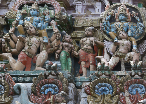 Blue Lord Vishnu sits on Garuda.