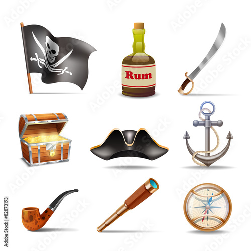 Pirate icons set colorful