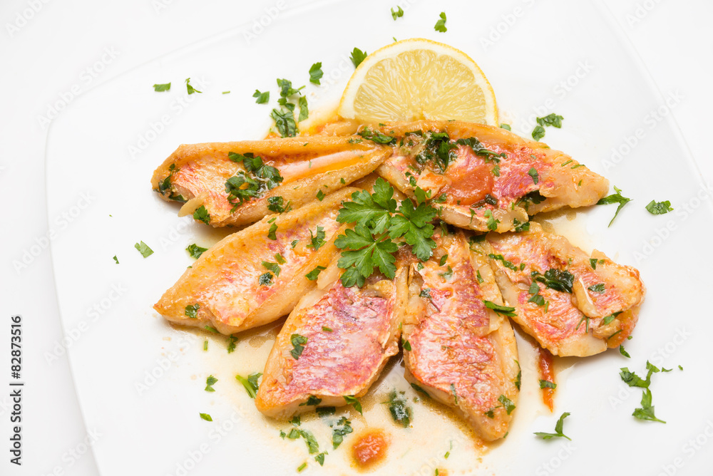 Triglie in umido, Surmullet soup, Mediterranean Cuisine Triglie in umido, Surmullet soup, Mediterranean Cuisine