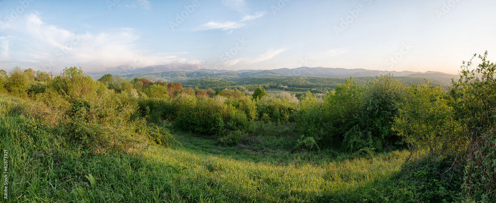 Spring landscape with Caucasus green mountains