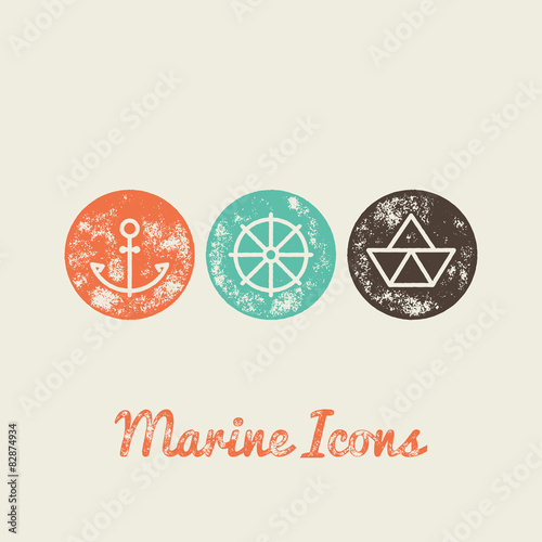 Anchor, Boat, Helm Marine Retro Icons