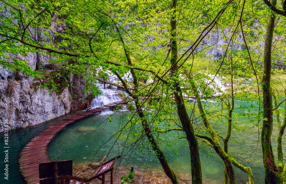 Wooden path in National Park in Plitvice Wooden path in National Park in Plitvice