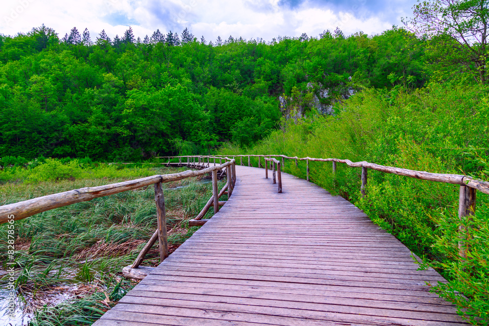 Wooden tourist path in Plitvice lakes national park