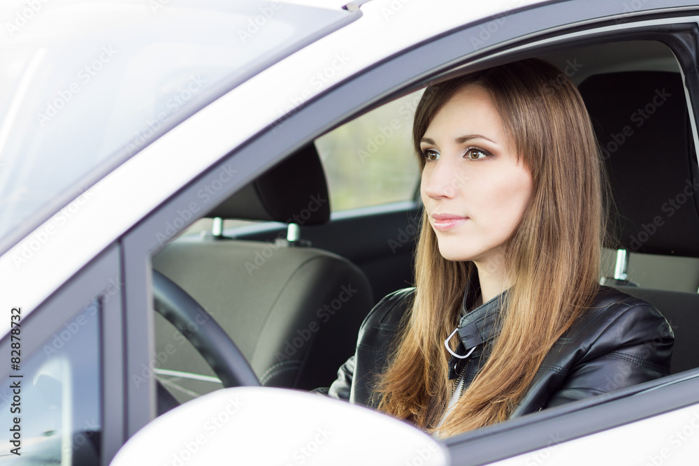 Beauty business woman in white car Beauty business woman in white car
