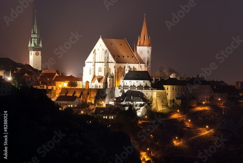 Night view of Znojmo town, Czech Republic photo