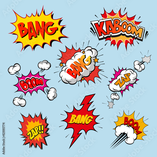 Set of comics boom, vector illustration