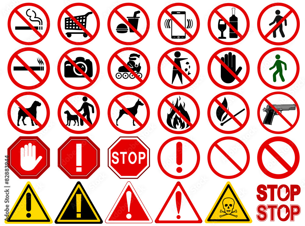 Set of Signs for Different Prohibited Activities Set of Signs for Different Prohibited Activities