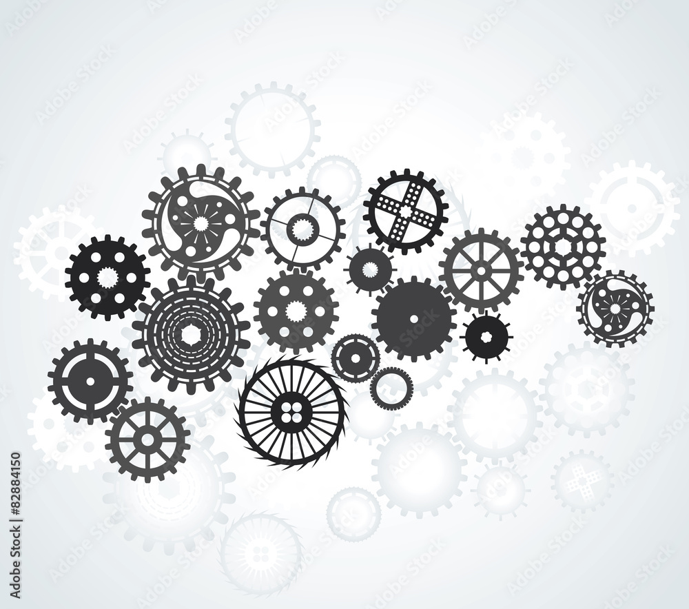 set of gears, different sizes and shapes, black on the gradient set of gears, different sizes and shapes, black on the gradient