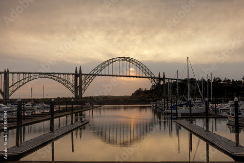Newport, Oregon bridge at sunset. © Gregory Johnston