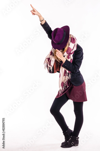 Photography Fashion Girl With Hat in Dance Pose