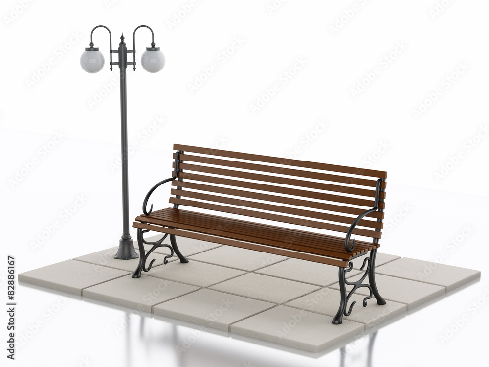 3d Bench and street lamp on white background 3d Bench and street lamp on white background