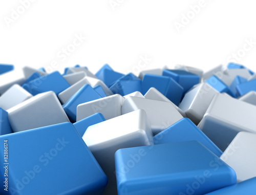 Abstract blue and white glossy cubes