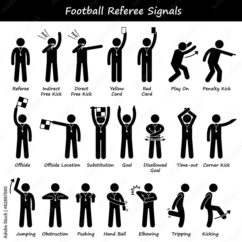 Fototapeta premium Football Soccer Referees Officials Hand Signals Illustrations