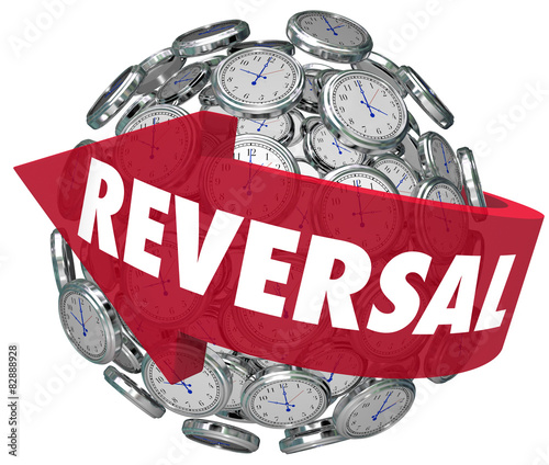 Obraz na plátne Reversal Arrow Word Clocks Turning Backward Change Direction