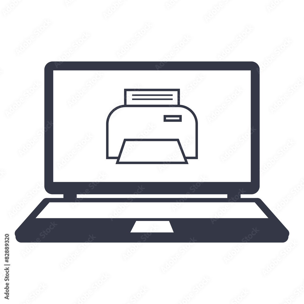 printer icon on the screen of the laptop. Print icon. printer icon on the screen of the laptop. Print icon.