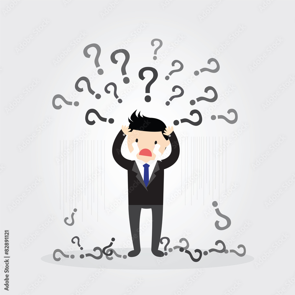 Businessman with question marks Concept