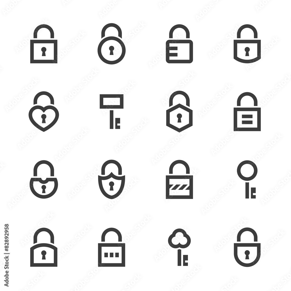 Lock and key icons set.