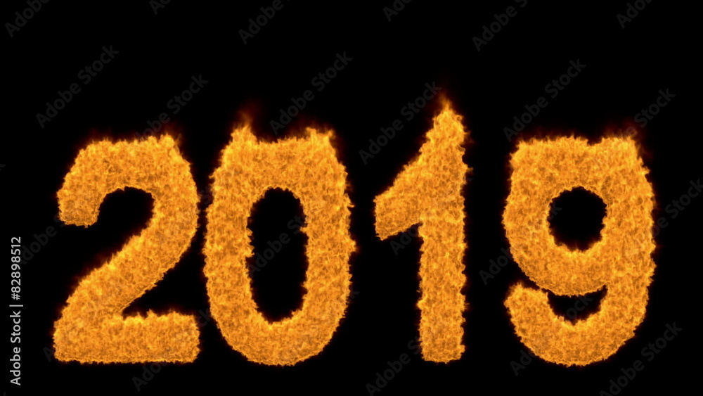 Burning 2019 year with numbers made of flames Burning 2019 year with numbers made of flames