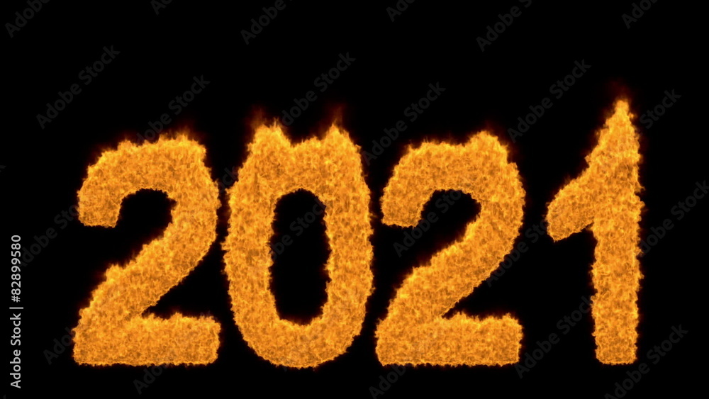 Burning 2021 year with numbers made of flames Burning 2021 year with numbers made of flames